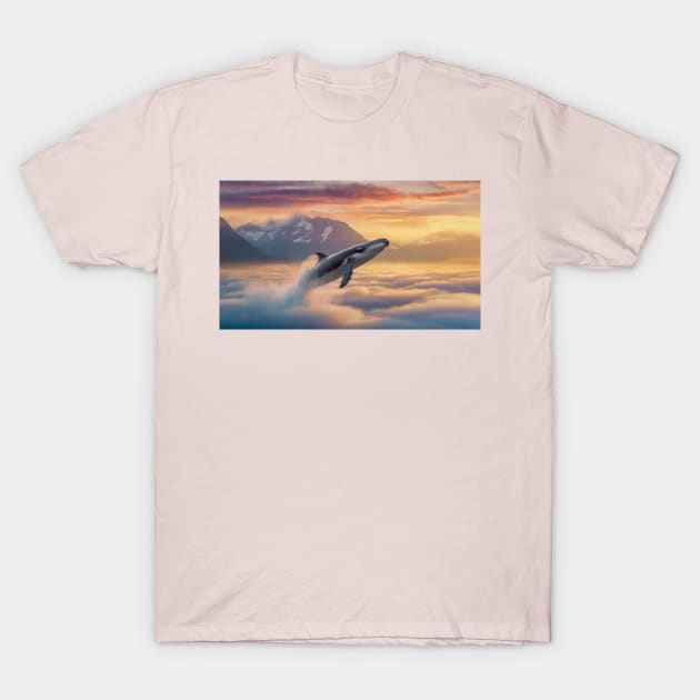 whale diving above the clouds T-Shirt by psychoshadow